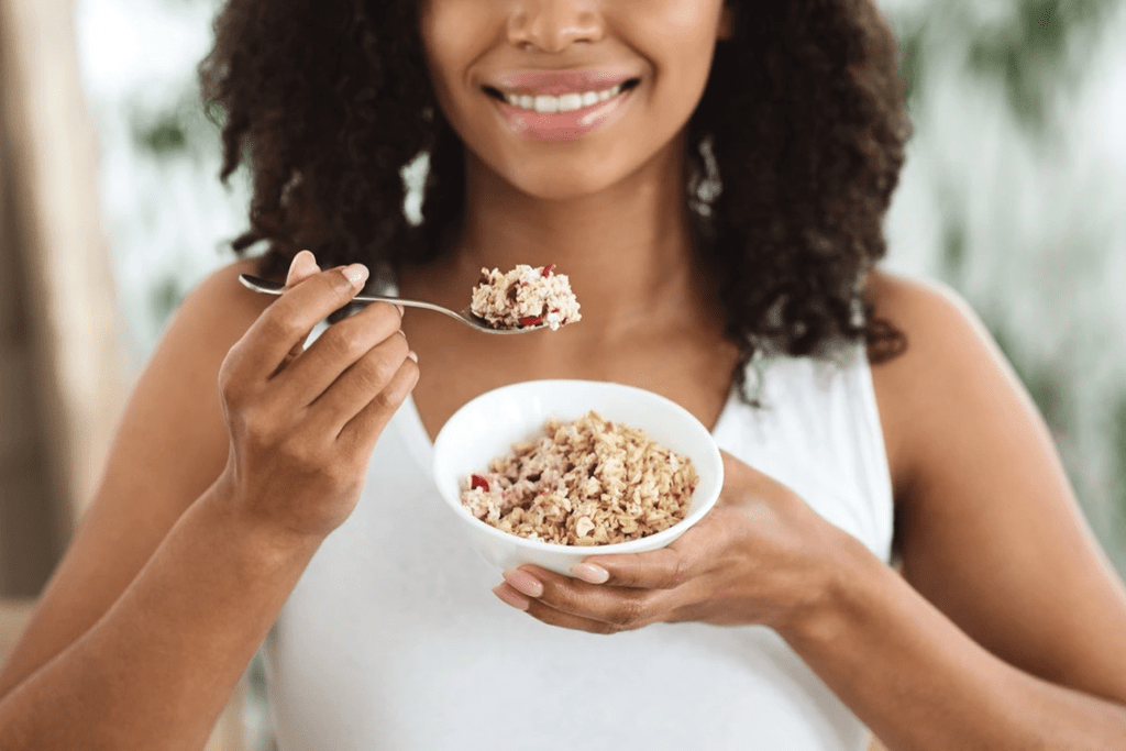 Woman eating oatmeal